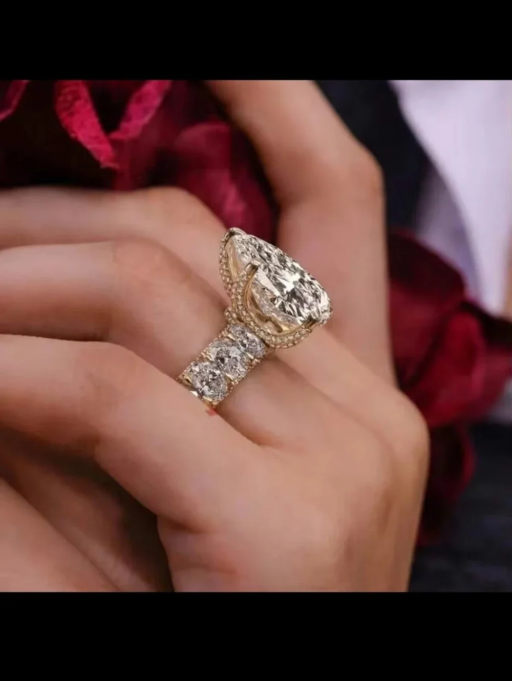 18K Gold Plated Pear Cut Cubic Zirconia Engagement Cocktail Ring